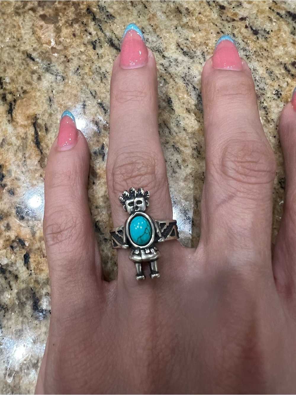 Carolyn Pollack 6.25 Silver Turquoise Kachina  Ring - Women's Boho Jewelry